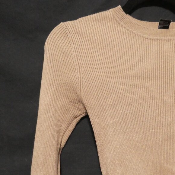 FOREVER 21 | medium | Light Brown Ribbed Long Sleeve Sweater Dress - Picture 3 of 16
